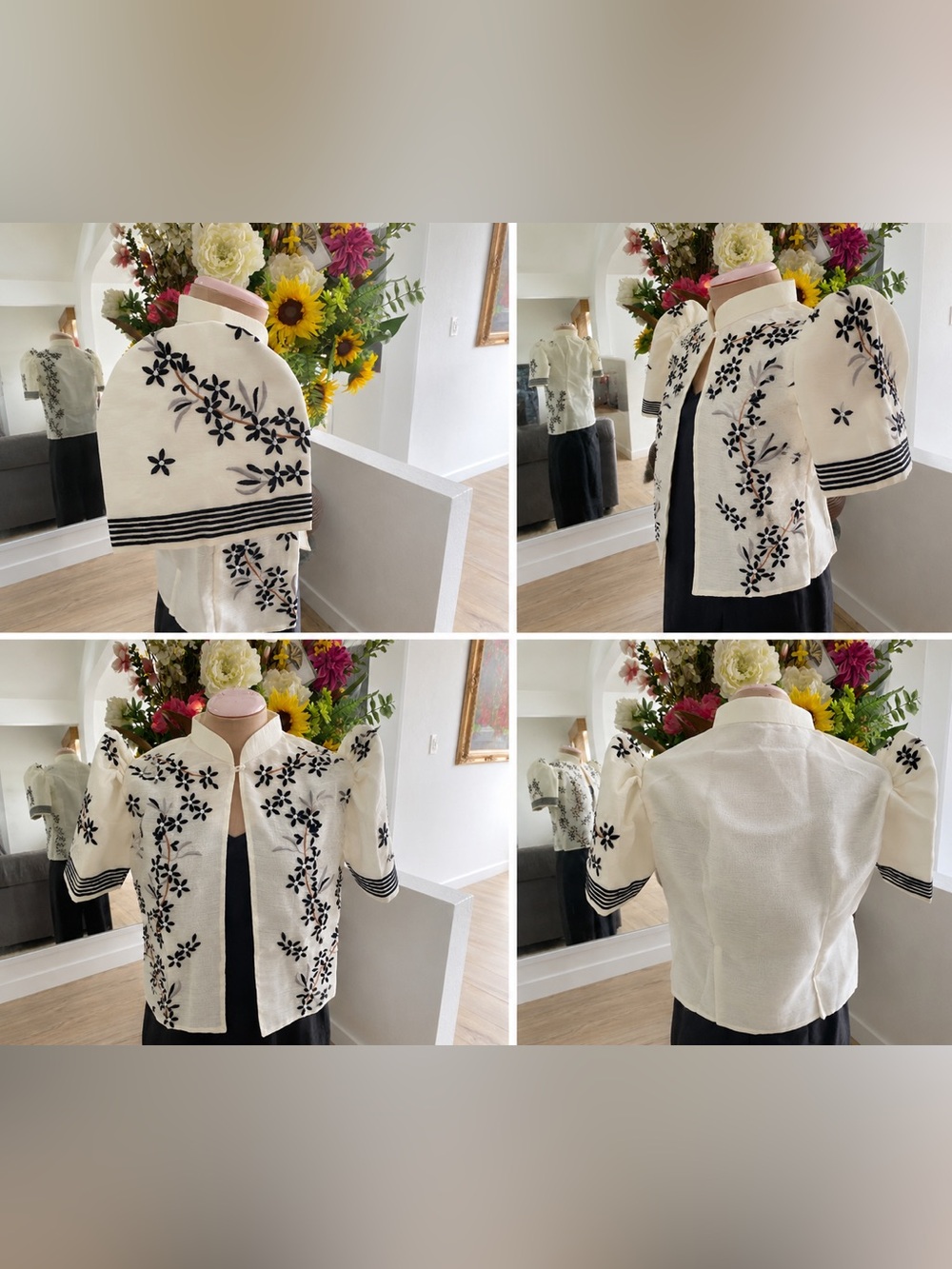 Modern Filipiniana Bolero with Black Embroidery Design